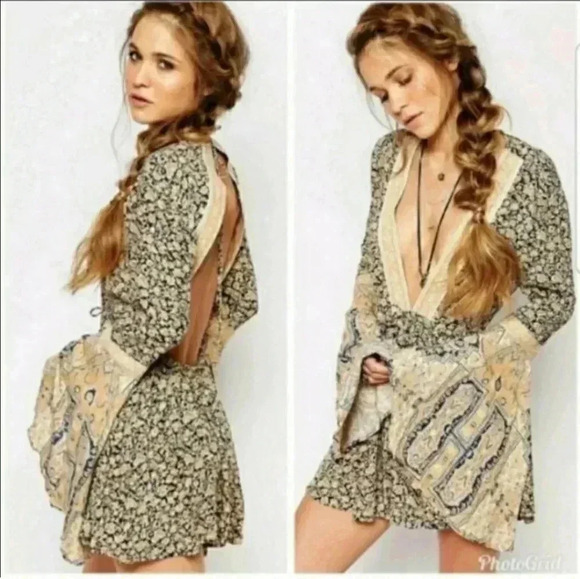 Free People Once Upon a Summertime Boho Bell Sleeve Open Back Romper - Picture 1 of 11